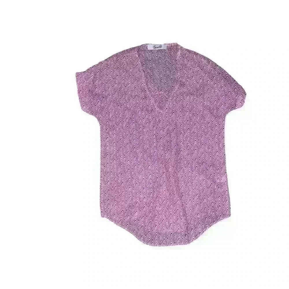 Emmalee Sheer Swim Cover Size  S/M  V neck Resortwear Short Sleeves Coastal